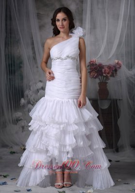 One Shoulder Mermaid Ruched Wedding Dress Beading