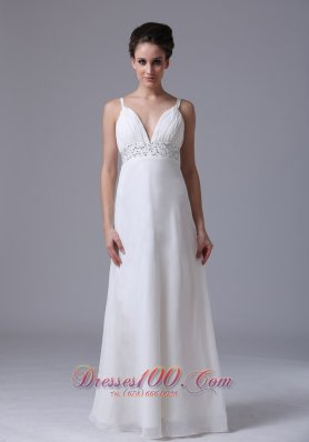 Chiffon Ruched Straps Beading Wedding Dress Bridal