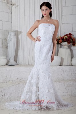 Mermaid Brush Train Flowers Wedding Dress Strapless
