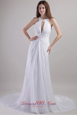Sassy Sheath Column Halter Ruched Wedding Dress