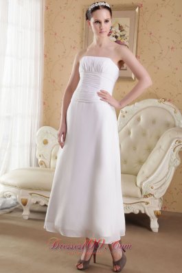 Strapless Ankle-length Satin Ruch Wedding Dress