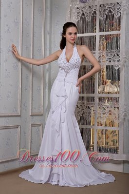 Mermaid Inexpensive Halter Beading Wedding Dress