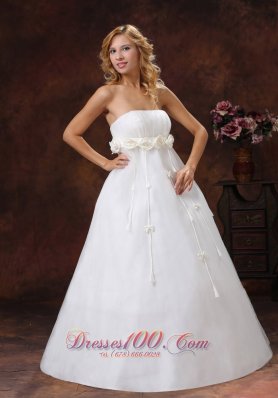 Floral Strapless Tulle Satin A-line Wedding Dress