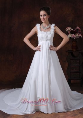 A-Line Straps Chapel Train Chiffon Wedding Dress