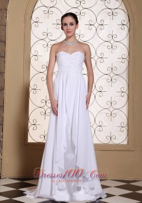 Lace White Chiffon Wedding Dress Brush Train Lace-up