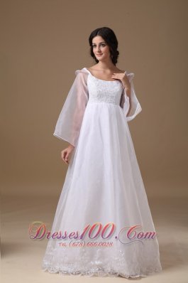 High-class Scoop Floor-length Organza Lace Wedding Dress