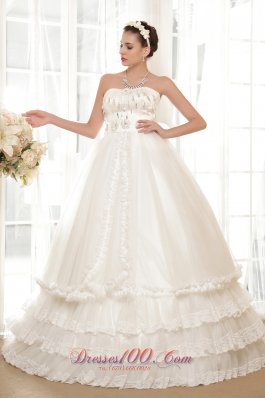 Luxurious Strapless Tulle Taffeta Beaded Wedding Dress