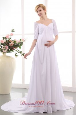 Unique Empire V-neck Wedding Dress Court Train Chiffon