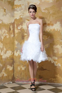 Beautiful A-line Mini-length Tulle Ruch Wedding Dress
