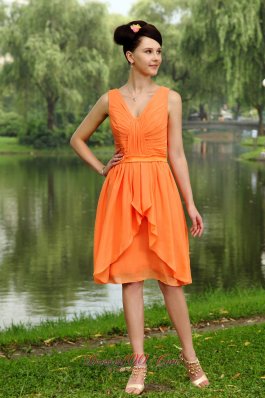 Orange Empire Junior Bridesmaid Dress V-neck Gather