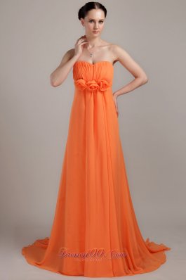Orange Empire Plus Size Prom Dress Handmade Flowers Brush