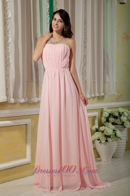 Baby Pink Bridesmaid Maxi Dress Empire Ruching Brush