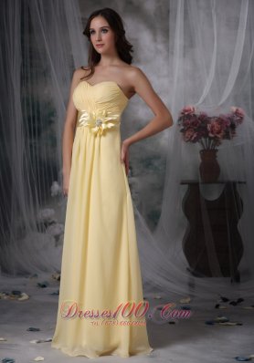 Handmade Flower Sash Bridesmaid Dress Light Yellow Empire