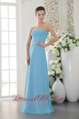 Chiffon Ruch Light Blue Empire Strapless Bridesmaid Dress