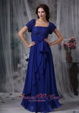 Beaded Chiffon Square Royal Blue Bridal Mother Dress