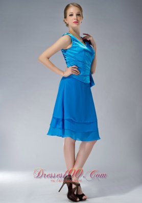 Sky Blue Empire V-neck Mother Of The Dress Knee-length