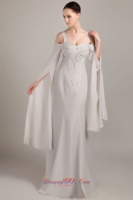 Grey Wide Straps Chiffon Mother Of Bride Dress