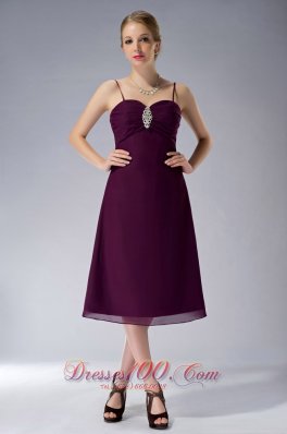 Burgundy Straps Knee-length Chiffon Mothers Dresses