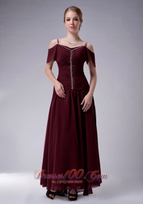 Burgundy Empire Straps Dress For Mothers Ankle-length
