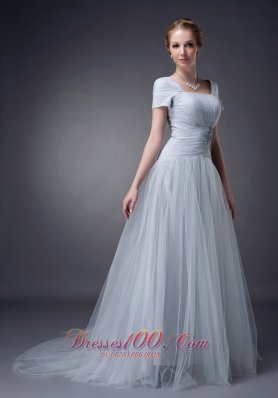 Gray Square Mother Of The Bride Dress Tulle Appliques
