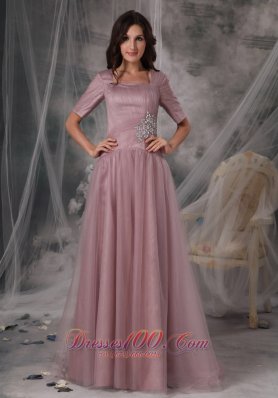 Square Neck Half Sleeves Sweep Train Mother Of The Bride Dress