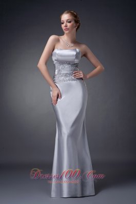Silver Fitted Mother Of The Bride Dress With Open Back