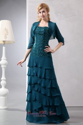 Layered Teal Chiffon Prom Dress With Jacket