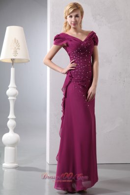 Prom Dress With Cap Sleeves Burgundy Layered Chiffon