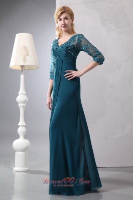 V-neck Lace Sleeves Chiffon Mother of The Groom Dresses