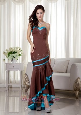 Brown and Blue Mermaid Prom Evening Dress with Asymmetric
