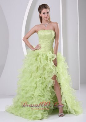 High Slit Beaded and Ruffled Dama Dresses for Quinceanera