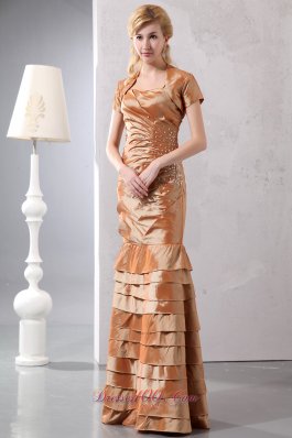Sexy Brown Mother Dress Straps Beading Column