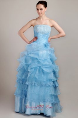 Taffeta and Organza Beaded Bust Prom Dress Ruffles