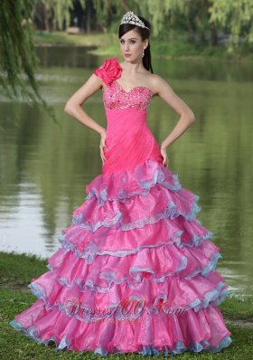 Floral One Shoulder 2013 Prom / Evening Dress with layered Ruffles