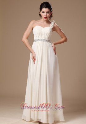Floral Trimmed One Shoulder Prom Gowns Beading Waistband