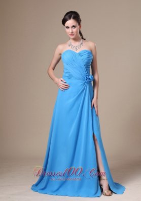 High Slit Flowers Decorate Bridesmaid Dress Ruched 