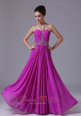 Halter Fuchsia Chiffon 2013 Prom Dress Colorful Beading