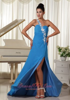 Appliques One Shoulder High Slit Prom Dress Brush Train