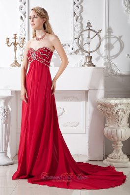 Wine Red Prom Graduation Dress Beading Court