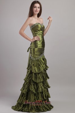 Olive Green Prom bridesmaid dress Column Beading