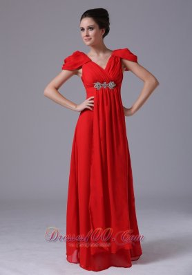 Fashionable Cap Sleeves Prom Dress V-neck