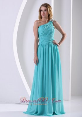 One Shoulder Aqua Blue Bridesmaid Dress Ruching