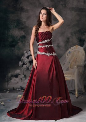 Sweet Burgundy Prom Evening Dress Appliques