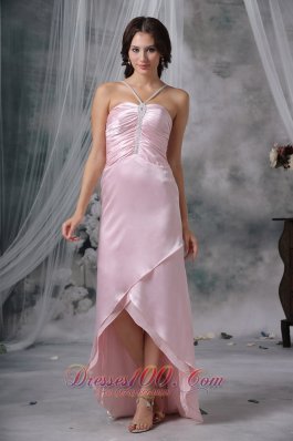 Simple Sheath Straps High-low Beading Prom Dress