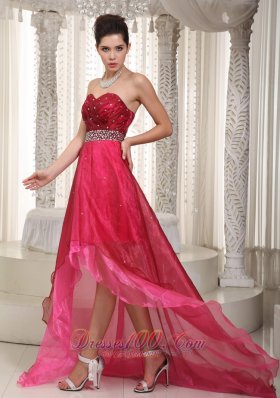 Pink and Wine Red Prom Dress High-low Beading