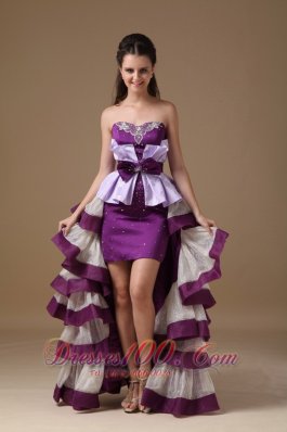 Multi-Color High-low Prom Dress Beading Ruffles Bow