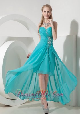 Sweet Aqua High-lo Sweetheart Prom Dress Crystal