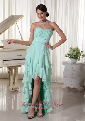 Layered High Low Prom Dress Apple Green Beading