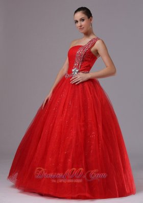 Paillette Red Military Gowns Beaded One Shoulder