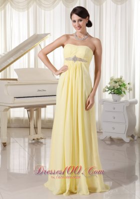 Prom Evening Dress Light Yellow Chiffon Empire
